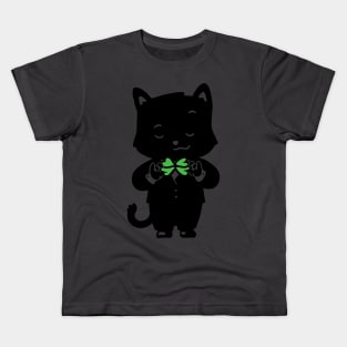 Luck Tie Cat Four Leaf Clover Kids T-Shirt